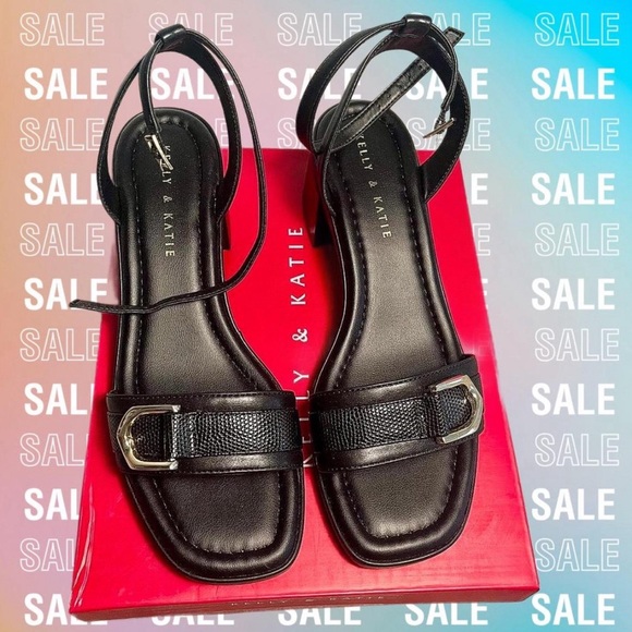 Kelly and Katie 10W Black & Gold Tesimay Sandal Block Heels (Worn ONCE) - Picture 1 of 9
